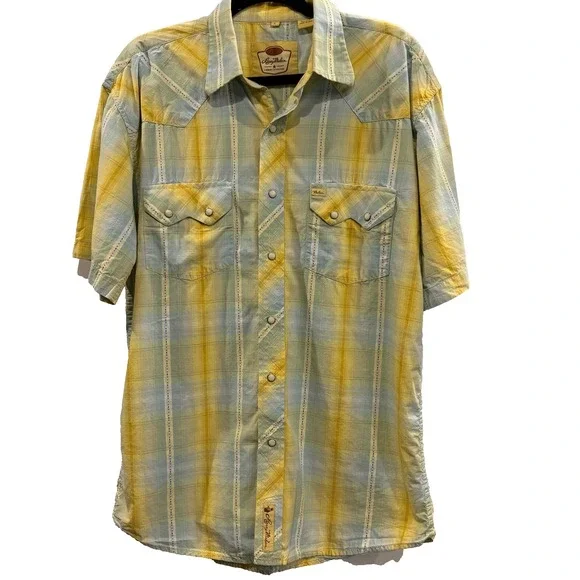 Larry Mahan Cowboy Collection Plaid Pearl Snap Shirt Men's L Western - Picture 3 of 8
